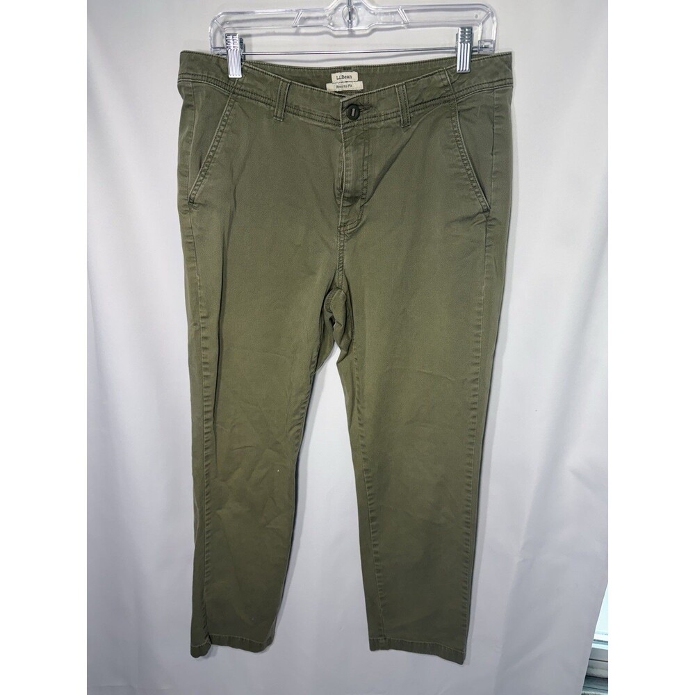 LL Bean Favorite Fit Chino Pant Womens 12 Reg Green Mid Rise Straight Pockets
